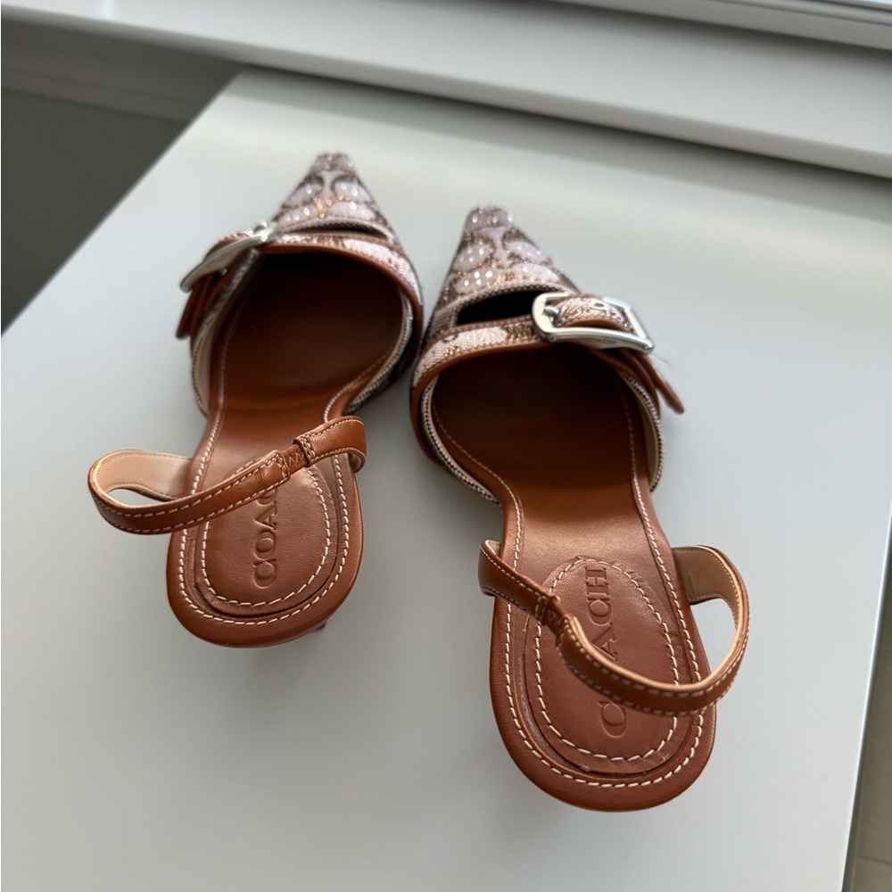 Coach Margot Slingback Heels in Tan and Brown - Picture 5 of 7
